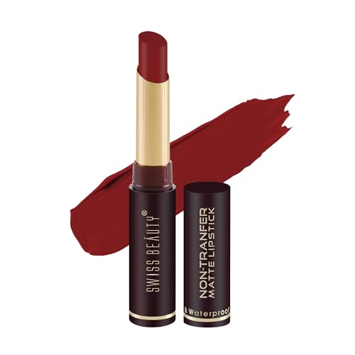 Image of Swiss Beauty Non-Tranfer Matte Lipstick, Smooth & Waterproof, Orange Red, 2g