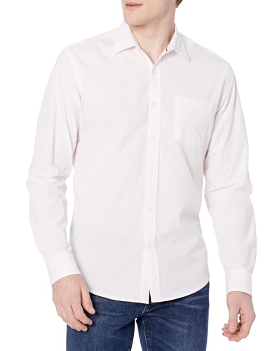 Amazon Essentials Herren Langärmeliges Business Hemd aus Popeline, Normale Passform, White/Pink Stripe, S