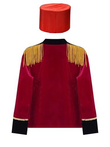 Kids Boys Honor Guard Velvet Tops Drum and Trumpet Team Uniform Fringe Jacket Coat Outfits4