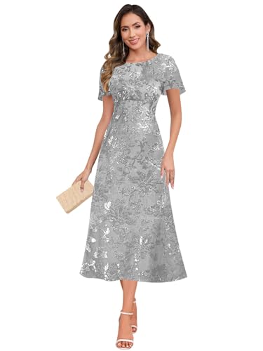 SOLODISH Sparkly Lace Mother of The Bride Dresses Tea Length Formal Evening Party Dress for Women