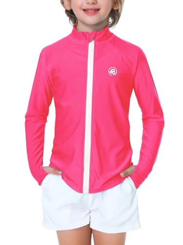 Image of AOBUTE Unisex Kids Zipper Rash Guard Boys UPF 50+ UV Protection Sun Shirt with Thumb Hole 3-12 Years