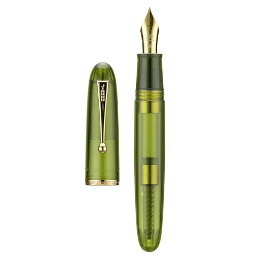 Jinhao 9019 DaDao Series - Pluma estilográfica, tamaño 8, punta fina para cardiograma con convertidor de tinta grande, diseño acrílico verde oliva transparente (borde dorado)