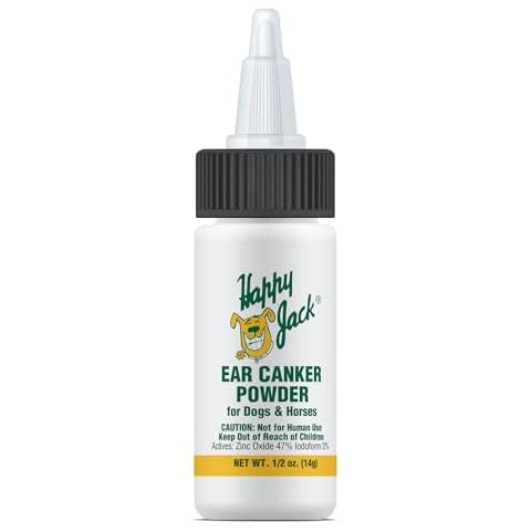 HAPPY JACK Ear Canker Powder (0.5 oz) Dog Ear Powder for Ear Infections, Made in USA Allergies, Polyps, Overproduction of Ear Wax, Excessive Swimming Cover
