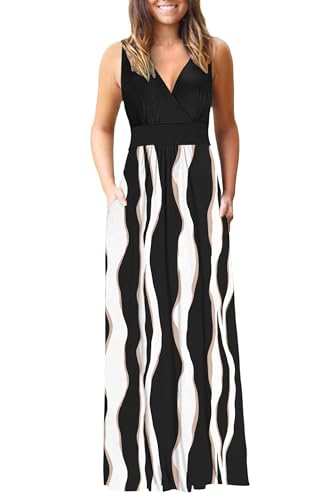 Image of AUSELILY Maxi Dresses for Women Summer Casual Sleeveless V Neck Wrap Dress | Sleeveless Long maxi dress with wrap V neck & side pockets, for formal cocktail, beach & casual daily wear