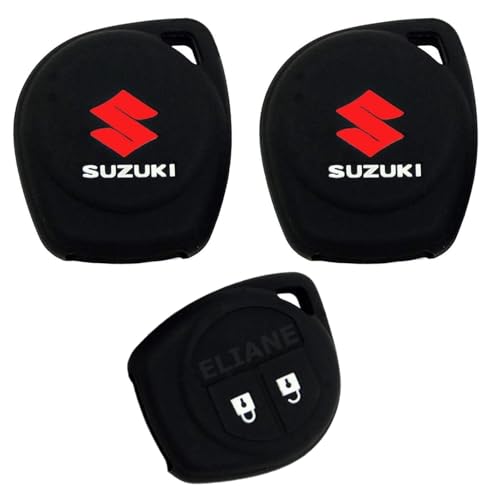 Image of Eliane Silicone Car Key Cover 2 Button Compatible with Maruti Suzuki Baleno Grand Vitara XL6 Swift Brezza Ertiga Dzire Celerio Ciaz SX4 Ignis S Presso S Cross Fronx Alto Ritz (Black-2Pcs)