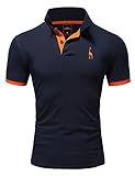  REPUBLIX Herren Poloshirt Basic Kontrast Stickerei Kragen Kurzarm Polohemd T-Shirt R-0058 Navyblau/Orange XL