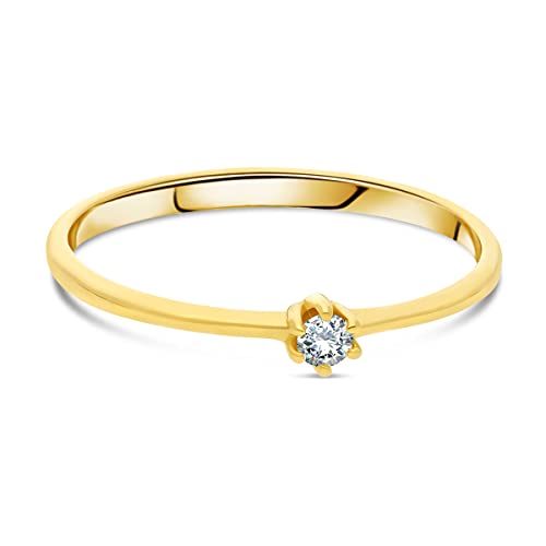Bague Solitaire Or Jaune 375 Diamant Blanc Planetys : Bijou Femme Tendance