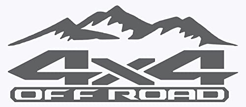 Image of 2 x Dark Grey 4x4 Off Road Mountains Bedside Vinyl Decals Fits New Dodge Ram 1500 2500 3500 Power Wagon
