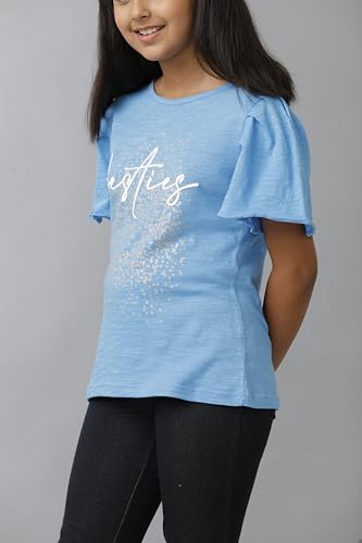 Image of Girls Cotton Tops Collection - Round Neck, Crop Top, Full & Half Sleeve, Drop Shoulder, Ruffle Sleeve, Graphic Printed, Embroidered & Slub Knit Styles, Soft Breathable Fabric for Kids Casual Wear
