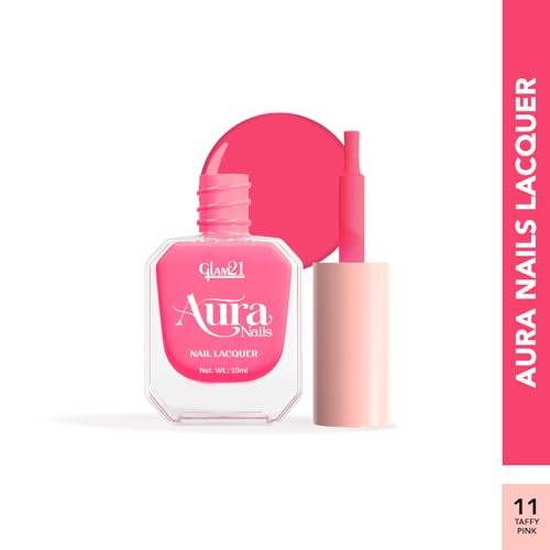 Image of Glam21 Aura Nails Nail Lacquer |Long-Lasting, Quick-Dry, High-Shine Nail Enamel|Chip-Free Formula|Smooth Application & Vibrant Finish| 10ml | Pack Of 2 (Taffy Pink & Rose Rave)