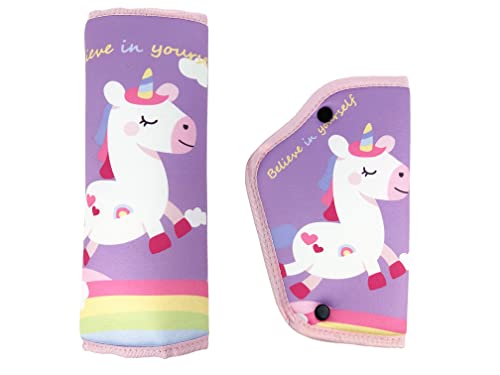 Protector Cinturon Coche Niños，Almohadillas para Cinturón Coche Seguridad con Niños Ajustador del Cinturón de Seguridad para Niños Bebés Adultos (Rainbow Unicorn)