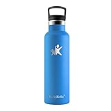 KollyKolla Botella de Agua Acero Inoxidable, Termo Sin BPA Ecológica Reutilizable, Botella Termica con Pajita y Filtro, Water Bottle para Niños & Adultos, Deporte, Oficina, Yoga, (500ml Azul Medio)