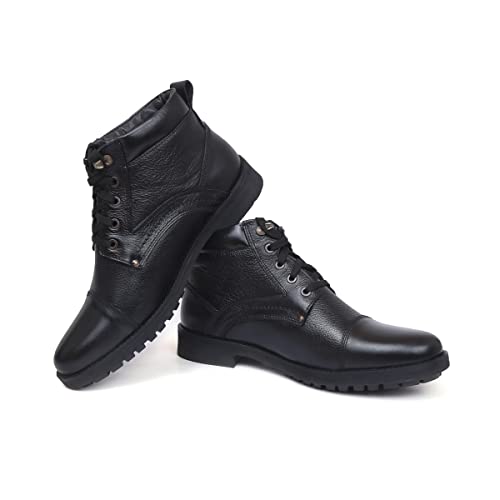Image of Zoom Shoes Men's Genuine Leather Stylish High Ankle Boots With Laces For Travelling /Office /Party ZA-4171 | Lace-up Shoes With 1-inch Heel, Memory Cushion Insole & TPR Sole