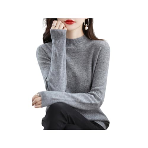 Suéteres de Cachemira para Las Mujeres, Jersey de Cachemira Suave, Cuello Redondo Jersey Caliente, Medio Cuello Alto suéteres de Manga (L (55-62.5 KG),Grey)