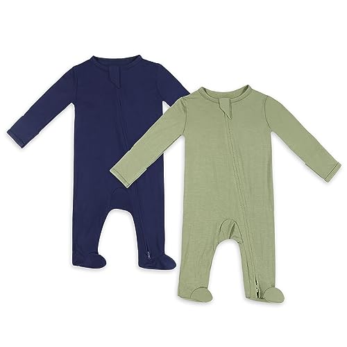 Image of TWINOR Baby Footed Pajamas with Mittens, Soft Bamboo Viscose One-Piece Romper for Newborn Infant 2-Pack