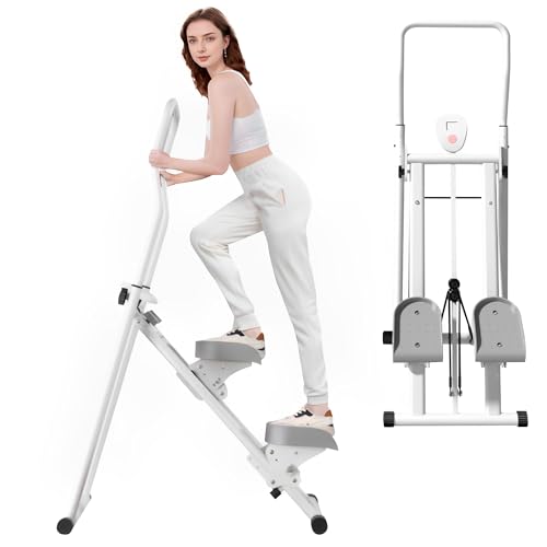 Máquina de Ejercicios de Escalador Vertical, Maquina de Subir Escaleras con Pantalla LCD para Ejercicio de Gimnasio en Casa, Inclinación Ajustable Máquina de Pasos de Escalera Plegable
