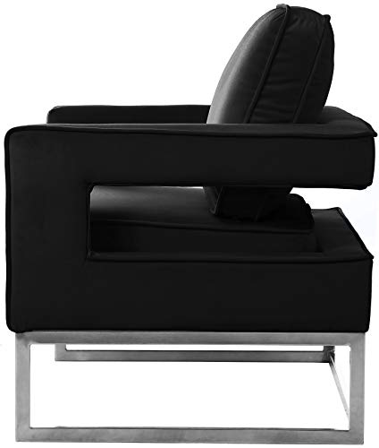 Meridian Furniture Noah Collection Modern | Contemporary Velvet Upholstered Accent Chair With Durable Stainless Steel Base, Black, Chrome Base #TOP4