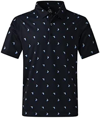 DEOLAX Mens Polo Shirts Moisture Wicking Dry Fit Performance Mens Golf Shirt Regular Fit Fashion Print Short Sleeve Polo Navy Blue