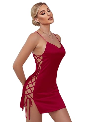 SSoShHub Babydoll Lingerie Mesh Nightie Women's Babydoll Bikini top with G String Satin Side Open Lingerie for Women Girl