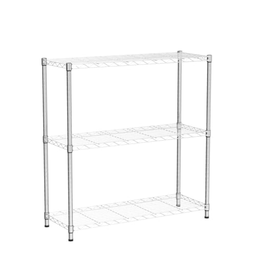 3-Tier Adjustable Wire Storage Shelving Rack, 150 Lbs Capacity Per Shelf, for Pantry Garage Kitchen - 23"x12"x30", Chrome