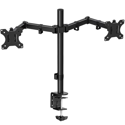 Image of Tukzer Heavy Duty Dual LCD Monitor Desk Mount Stand with C-Clamp for 13 to 27-Inch Screen| Height Adjustable Arm Mount, Swivel & Tilt Support, Articulating Stand with Universal Vesa Plates (Black)