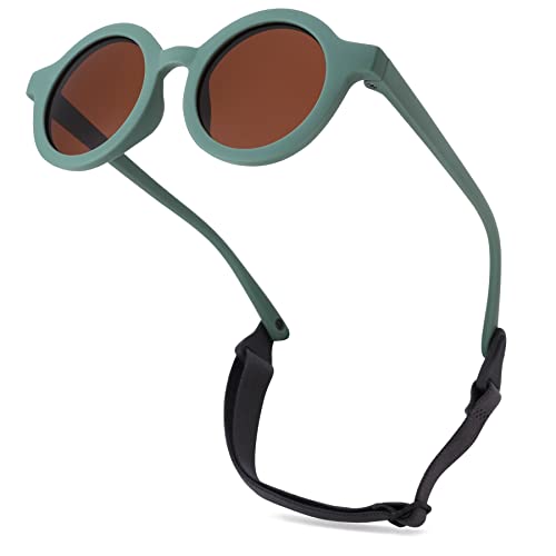 Image of Hycredi Bendable Round Baby Polarized Sunglasses Flexible with Strap for Newborn Infant Toddlers Age 0-24 Months