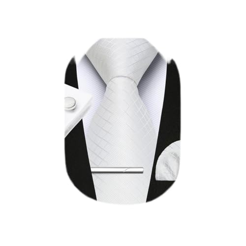 Image of HISDERN Plaid Ties for Men Classic Checkered Tie and Pocket Square Cufflinks Tie Clip Set Woven Men's Necktie Business