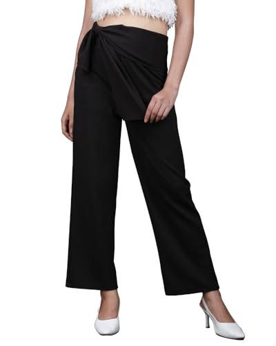 Image of Noble Monk Women Regular Fit Casual Pant | High Waist Trouser | Wide Leg Baggy Korean Pants Trousers for Women Black