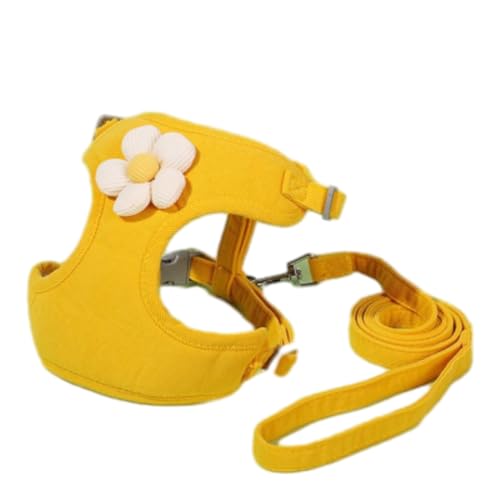 WIFZSASK 小型犬用犬用ハーネス、ハーネス、かわいい、首輪、犬服、夏、春、秋、冬、首の負担、ファッション、犬用首輪、子犬、犬 イエロー M