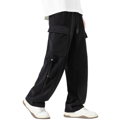 Men's Solid Color Basic Large Pockets Straight Casual Sweatpants Winter Thickened Straight Pants