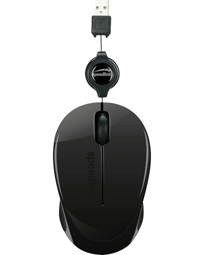 Speedlink BEENIE Mobile Mouse silent - kleine, kompakte Maus kabelgebunden USB, einstellbare Kabellänge mit Kabeleinzug, leiser Klick, schwarz 2