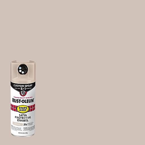 Image of Rust-Oleum Stops Rust Custom 5-in-1 Spray Paint, Satin French Beige | Rust Preventive Enamel, Multi Surface (Metal, Wood and More), Adjustable Dial for Better Control, Fast Dry, Comfort Tip
