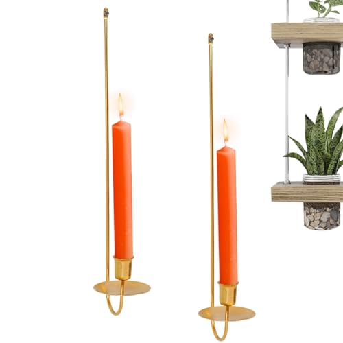 Candelabro de pared | Portavelas de pilar | 2 apliques decorativos de pared, decoración de pared dorada, soporte de metal para velas de sala de estar, boda