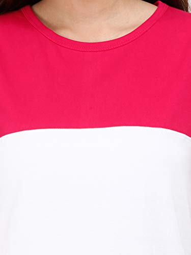 Image of FLEXIMAA Women's Cotton Round Neck Color Block Half Sleeve Long Top