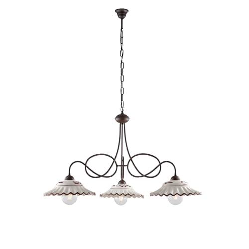 Lustre bistrot haut de gamme en fer forgé et céramique d.30 rustique