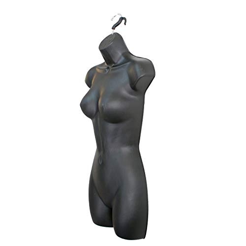 Black Female Mannequin Hip Long Hollow Back Body Torso Dress Form & Hanging Hook, S-M Sizes (3) #TOP4