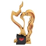 URPIZY Handgeschnitztes Holz Liebespaar Ornament Kissing Couple Skulptur Ausdruck von Liebe Herzform Massivholz für Deko Wohnaccessoires für Wohnzimmer Schlafzimmer Büro für Regal einfac