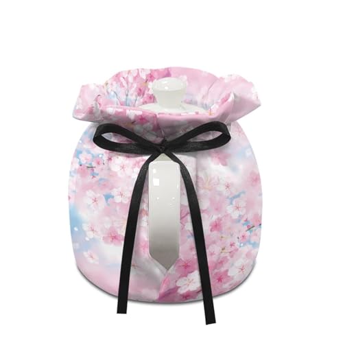 Image of Cute Axolotl Print Tea Pot Cover Cherry Blossom Print Tea Cozy Insulation Teapot Portability Drawstring Soft Teapot Case Washable Breakfast Pot Cove Personalized Design Gifts