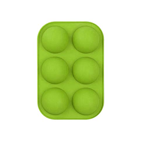 6 Holes Silicone Mold for Chocolate, Baking Mold for Making Hot Chocolate Bomb,Cake, Jelly, Pudding, Non Stick Round Shape Half Sphere Mold, BPA Free Cupcake Baking Pan (Green, 1Pcs)