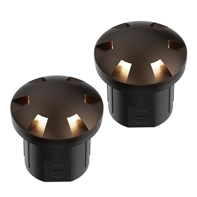 GOODSMANN Landscape Lighting 2PK Low Voltage Well Lights 6 Watt LED 120 Lumen 12V AC In-Ground Lights 3000K Warm White with Cable Connectors (2 Pack)