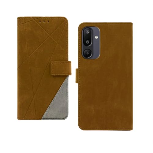Image of amazon basics Samsung Galaxy M17 5G Flip Cover | Card Pockets Wallet & Stand | Flip Cover for Samsung Galaxy M17 5G (Brown with Grey)