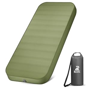 Riextec Self Inflating Sleeping Pad, Camping Mattress with Pump Sack, Memory Foam Camping Pad for Sleeping, 4” Thickness Sleeping Mat for Camping/Travel/Car/Tent, 4 Season Camp Air Mattress,Single