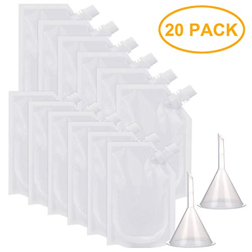 20 Pack Plastic Liquor Pouch Drinks Flasks Concealable Drinking Flasks 250 ml and 350 ml with 2 Pieces Funnel