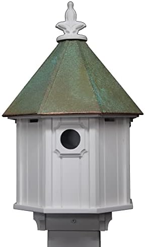 Octagon Bird House Song Bird Cellular PVC Verdigris Copper Roof Made in The USA (H8V)