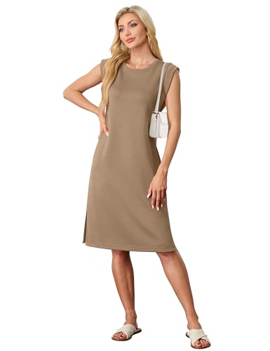 Summer Dresses for Women Round Neck Casual Loose Sleeveless Split Wrinkle-Free 2025 Midi Dress with Pockets2