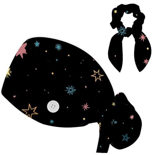 Working Cap Scrub Caps for Women, Nurse Hat Women Ponytail, Scrub Hats with Sweatband Buttons Adjustable Nurse Caps