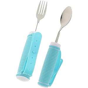 Buigbaar bestek met handriem – Aanpasbare gebruiksvoorwerpen voor ouderen, Parkinson, artritis en handicaps – Antischudservies, een lepel en een vork, hulpmiddelen voor gehandicapte patiënten