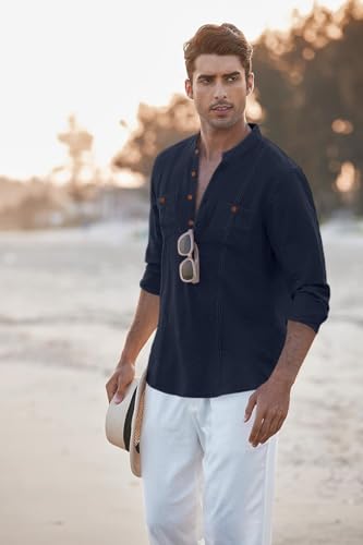 Image of Macsivo Cotton Blend Solid Casual Short Kurta for Men Long Sleeve Mandarin Collar Stylish Shirt Kurta for Men