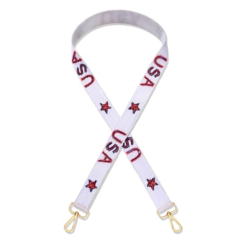Image of 4th of July Purse Strap Red White Blue Beaded USA Star Purse Strap Replacement American Independence Day Outfits