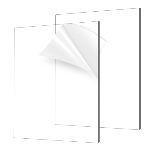 Image of Clear Acrylic Sheet 12 inch x 16 inch, 2 Pack FFGODO Clear Cast Plexiglass Acrylic Panels 1 /8 Inch Thick for DIY Display Projects, Painting, Handcraft, Signage, Easy to Laser Cutting & Engraving
